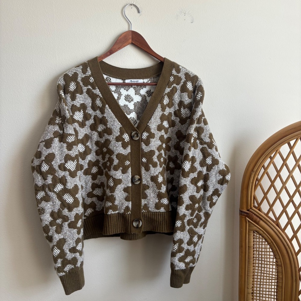 Madewell Womens Leighton Cropped Boxy Floral Wool Cotton Blend Cardigan Sweater - Picture 1 of 8